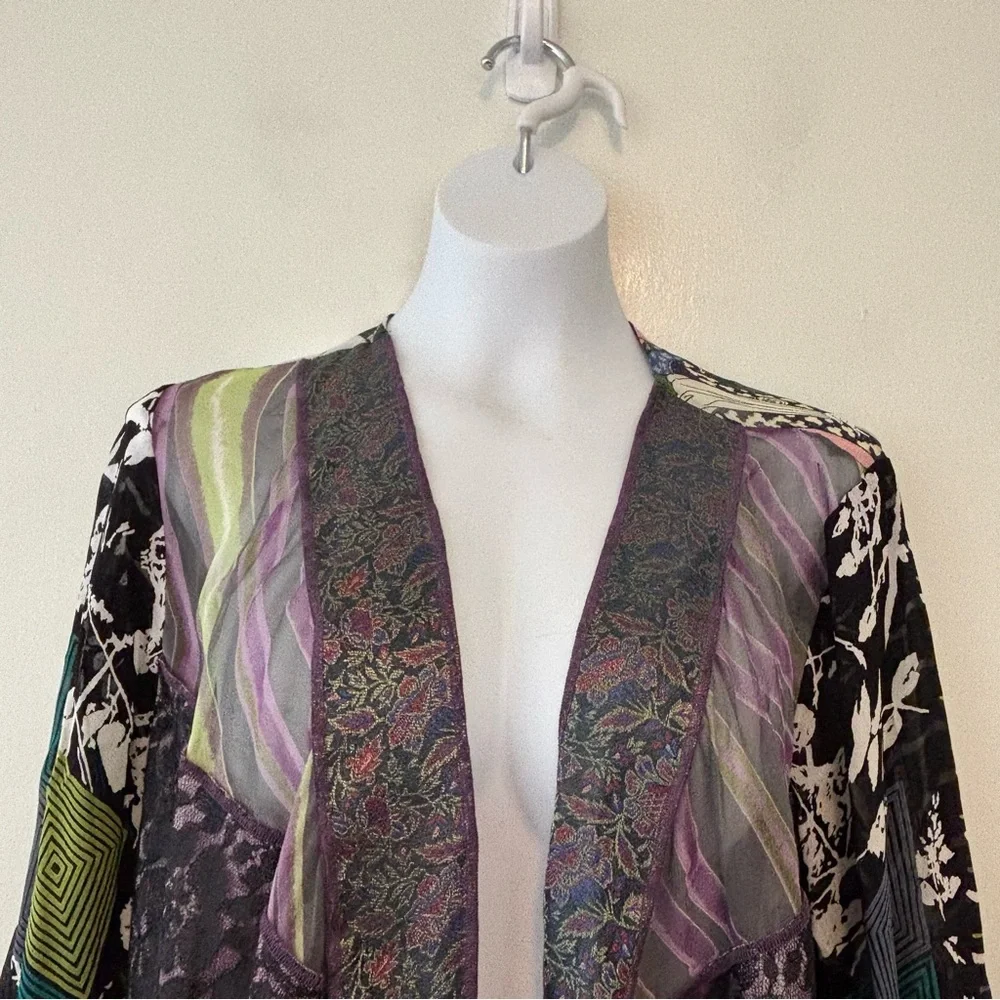 Sterling Styles kimono top purple Oriental patchwork pattern one size - Picture 2 of 10